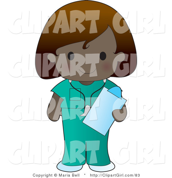 Vector Clip Art of a Cute Dark Nurse - Royalty Free