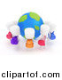 Clip Art of 3d White School Children Holding Hands Around a Globe by BNP Design Studio