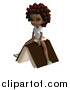 Clip Art of a 3d Black School Girl Sitting on a Book by