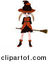 Clip Art of a 3d Blond Caucasian Witch Girl Flying on Her Broom by
