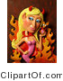 Clip Art of a 3d Devil Paris Hilton Caricature Holding Her Dog over Flames by