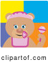 Clip Art of a Baby Girl Teddy Bear Character with Rattle by Dennis Holmes Designs