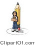 Clip Art of a Back to School Girl Elementary School Student Standing by a Giant No 2 Pencil, Wearing a Backpack and Holding a Book Clipart Illustration by Leo Blanchette