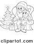 Clip Art of a Black and White Christmas Girl Sitting on Santas Lap by Visekart