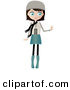 Clip Art of a Black Haired, Blue Eyed White Woman Dressed in Blue and Beige, Wearing a Hat and Scarf, Standing and Holding One Arm out by Melisende Vector