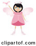 Clip Art of a Black Haired Tan Fairy Woman in a Pink Dress and Heels, with Big Pink Wings and a Halo, Holding a Winged Heart up by Melisende Vector