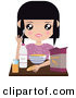 Clip Art of a Black Haired White Girl Seated at a Table with Milk, Juice, Bread and a Bowl of Cereal by Melisende Vector