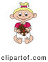 Clip Art of a Blond Caucasian Baby Girl with a Teddy Bear by Pams Clipart