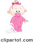 Clip Art of a Blond White Baby Girl Dragging a Stuffed Bunny by Pushkin