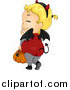 Clip Art of a Blond White Toddler Devil Halloween Girl Carrying a Pumpkin Basket by BNP Design Studio