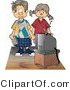 Clip Art of a Brother and Sister Standing and Watching Tv Together While Holding Hands by Djart