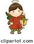 Clip Art of a Brunette Christmas Angel with a Lantern by BNP Design Studio