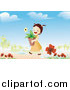 Clip Art of a Brunette Girl Carrying a Potted Flower in a Garden by Mayawizard101