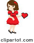 Clip Art of a Brunette Girl in a Red Dress, Holding a Red Valentine by Rosie Piter