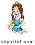 Clip Art of a Brunette Princess Kneeling with a Flower by Dero