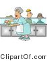 Clip Art of a Cafeteria Lady Preparing Plates of Food for School Children Waiting in Line at the Cafeteria by Djart