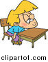 Clip Art of a Cartoon Bored Blond White School Girl at Her Desk by Toonaday