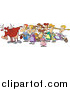 Clip Art of a Cartoon Cow with Eight Milking Maids Christmas Scene by Toonaday