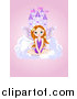 Clip Art of a Castle in the Sky with a Cute Fairy Girl over Pink by Pushkin
