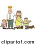Clip Art of a Caucasian Businessman and Woman Walking Their Dachshund Dogs and Children on Leashes by Djart