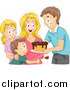 Clip Art of a Caucasian Family Giving a Birthday Cake to a Woman by BNP Design Studio