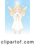 Clip Art of a Cheerful Innocent Blond Femal Angel with a Halo, Holding Her Hands Together by Pushkin
