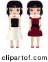 Clip Art of a Couple of Black Haired Female Paper Dolls in Black and White and Red Formal Dresses and Gowns by Melisende Vector