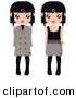 Clip Art of a Couple of Black Haired Female Paper Dolls in Brown and Black Tights, Coats and Dresses by Melisende Vector