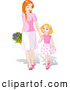 Clip Art of a Cute and Happy Young Daughter Holding Hands and Walking with Her Mom on Mother by Pushkin