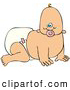 Clip Art of a Cute Baby Girl Sucking on a Pacifier and Crawling in a Diaper by Djart