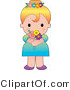 Clip Art of a Cute Blond Caucasian Girl in a Dress, Wearing Flowers in Her Hair and Holding a Bouquet by Maria Bell