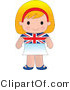 Clip Art of a Cute Blond English Girl Wearing a Flag of Britian Shirt and White Skirt by Maria Bell
