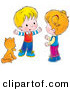 Clip Art of a Cute Cat Seated by a Little Boy Talking to a Girl by Alex Bannykh