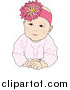 Clip Art of a Cute Caucasian Baby Girl Wearing a Flower Head Band and Posing by Pams Clipart