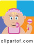 Clip Art of a Cute Caucasian Baby Girl with a Pacifier, Bib and Rattle by Dennis Holmes Designs