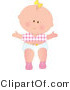 Clip Art of a Cute Caucasian Baby Girl with a Yellow Bow in Her Hair, Wearing a Pink Checkered Shirt and White Diaper While Taking Her First Steps by Maria Bell