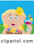 Clip Art of a Cute Caucasian Woman in a Hawaiian Lei, Drinking a Cocktail on Vacation by Dennis Holmes Designs