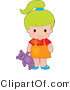Clip Art of a Cute Green Haired Caucasian Girl Carrying a Purple Teddy Bear by Maria Bell