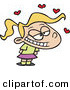 Clip Art of a Cute Little Blond White Girl with a Cruch on Someone, Red Hearts Fluttering Above Her Head by Toonaday