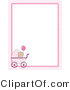 Clip Art of a Cute Little Caucasian Baby Girl Holding a Pink Balloon in a Pink Baby Carriage on a Pink and White Checkered Stationery Frame by Maria Bell
