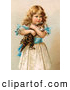 Clip Art of a Cute Little Victorian Girl in a Fluffy Dress, Hugging Her Scared Kitten by OldPixels