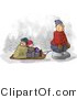 Clip Art of a Dad Pulling Kids on a Snow Sled in Winter by Djart