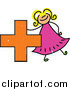 Clip Art of a Doodled Girl with a Plus Symbol by Prawny