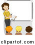 Clip Art of a Female Teacher by a White Board with Students Facing Her by BNP Design Studio
