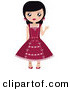 Clip Art of a Friendly Black Haired White Girl with Her Hair in Pigtails, Waving and Wearing a Pretty Red Dress by Melisende Vector