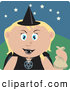 Clip Art of a Friendly Caucasian Girl Trick or Treating on Halloween in a Witch Costume by Dennis Holmes Designs