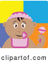 Clip Art of a Friendly Hispanic Baby Girl with a Pacifier, Bib and Rattle by Dennis Holmes Designs