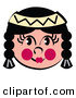 Clip Art of a Friendly Native American Indian Woman's Face with Braids, Flushed Cheeks and a Headband by Andy Nortnik