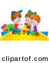 Clip Art of a Girl and Two Boys Playing in a Sand Box at the Park by Alex Bannykh