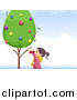 Clip Art of a Girl Decorating a Live Tree by BNP Design Studio